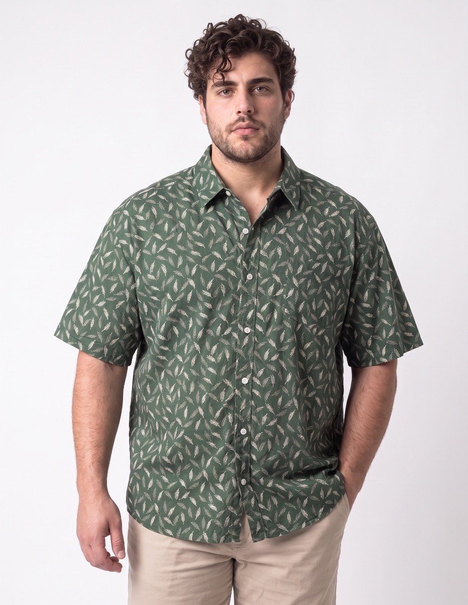 Camisa casual de algodón manga al codo para hombre
